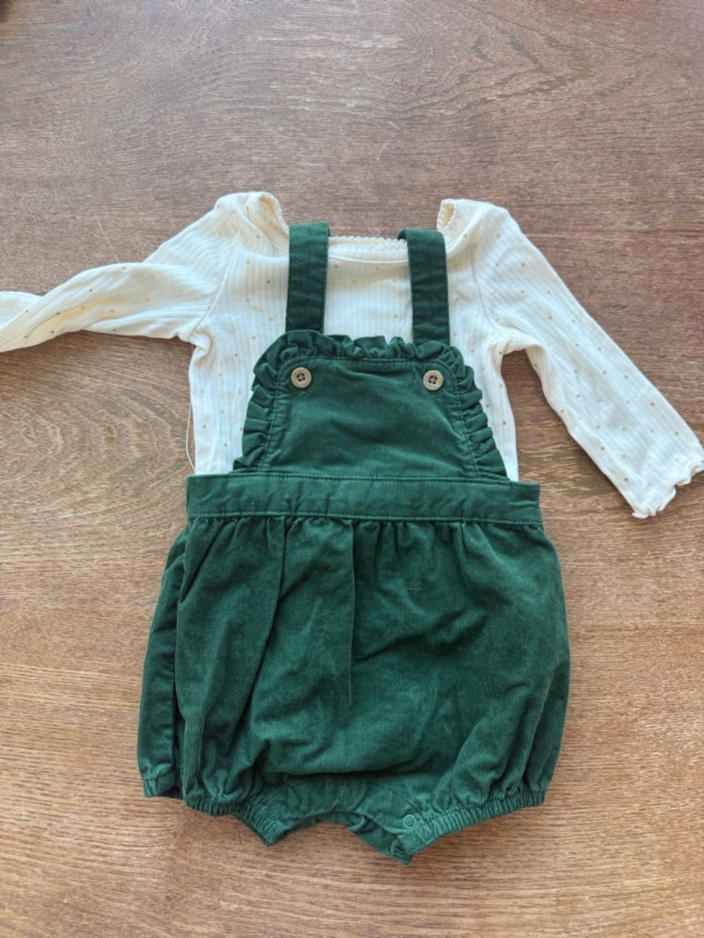 cloud island Dark Green Corduroy Ruffle Bib Bubble Romper